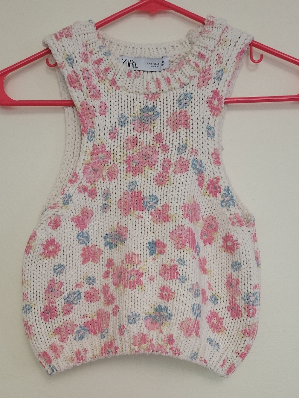 Zara Cream Floral Knit Tank Top